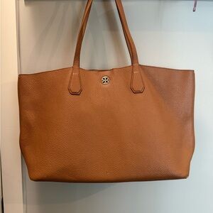 Tory Burch Tan Leather Tote with Signature Logo